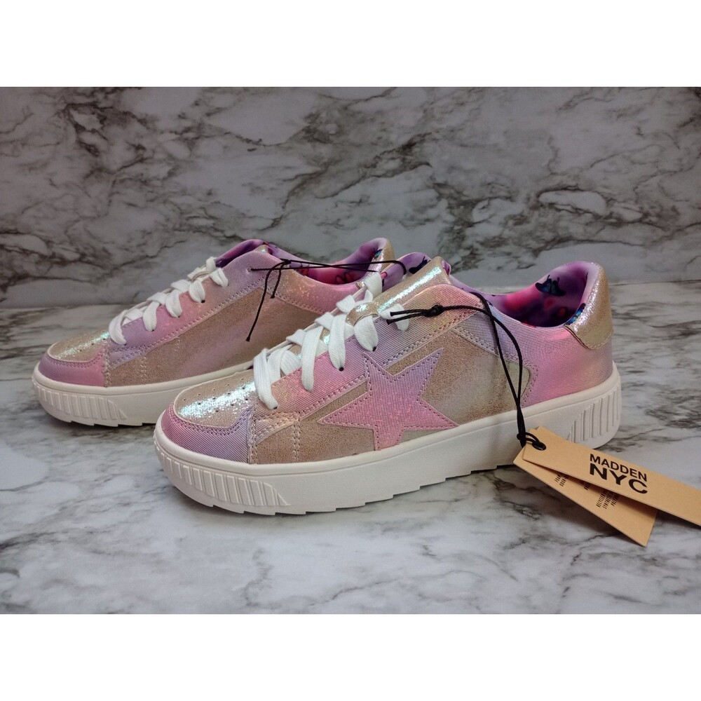 NWT Madden NYC Pink Glitter Shimmer Low Court Sneakers Size 5